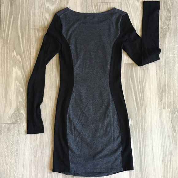 EXPRESS Long Sleeve Black & Gray Bodycon Dress - Picture 6 of 7